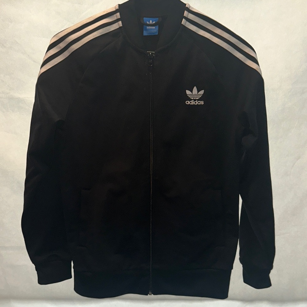 Adidas Black Bomber Jacket with White Stripes